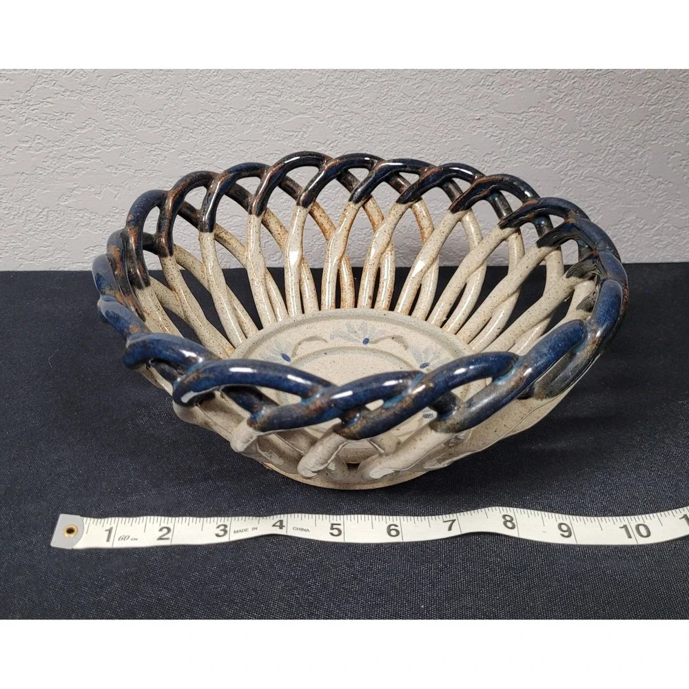 Vintage 1970s-1990s Studio Art Pottery Lattice Decorative Bowl Marked Decker